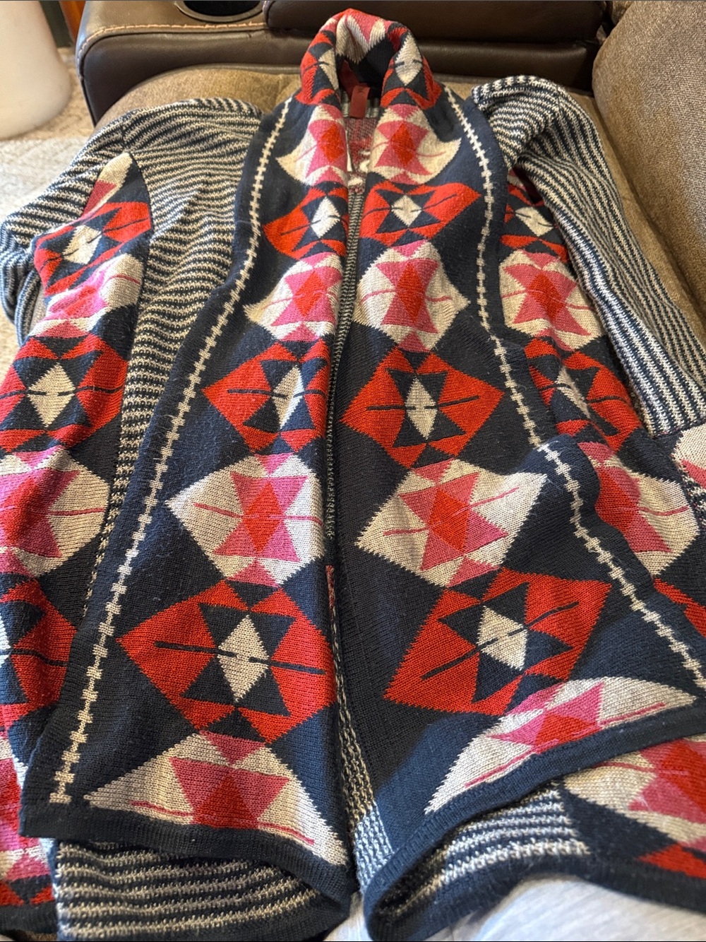 Desigual Navy, Red & Pink Geometric Open-Front Cardigan